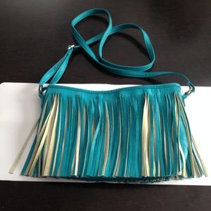 tiffany blue color shoulder bag with fringe tiers